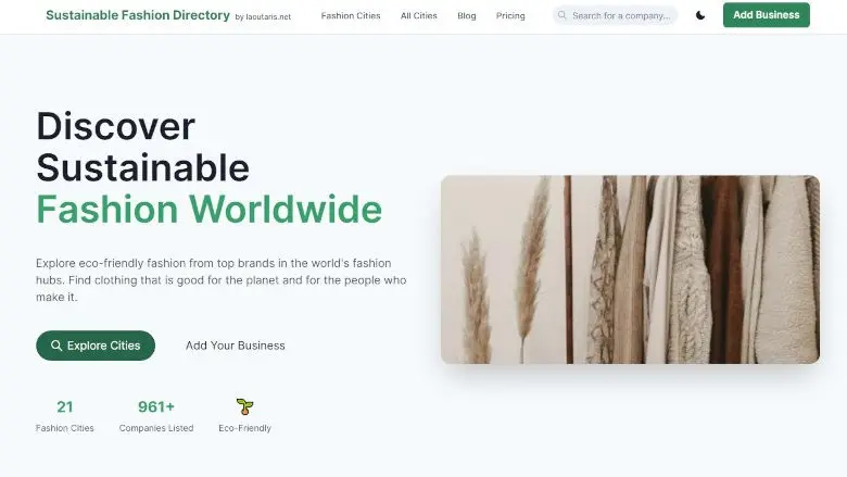Screenshot of the Sustainable Fashion Directory project