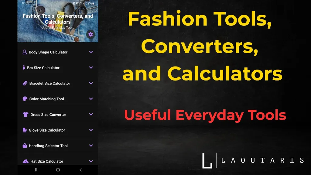 Screenshot of the Fashion Tools & Sizing App project