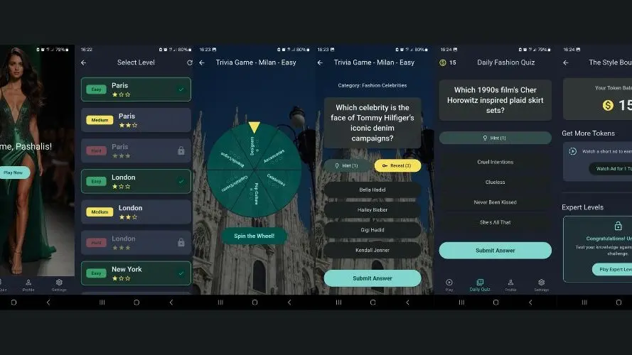 Screenshot of the Fashion Trivia Android Game project