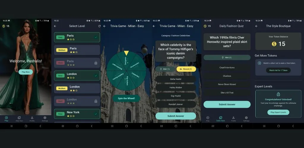 Screenshot of the Fashion Trivia Android Game project