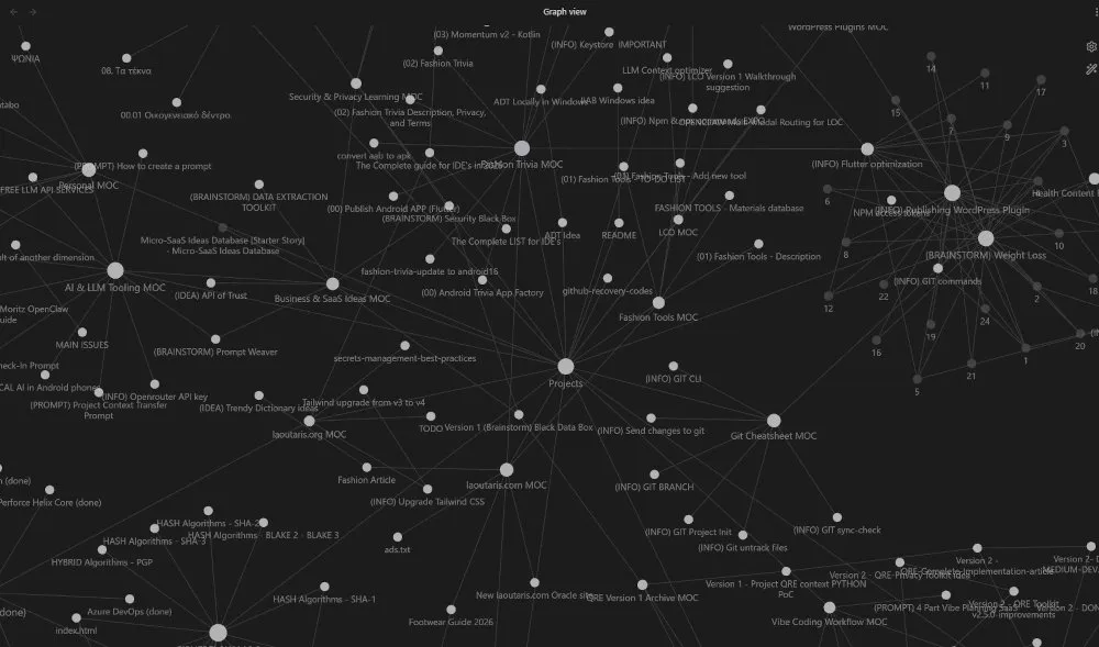 Obsidian graph view showing connected notes