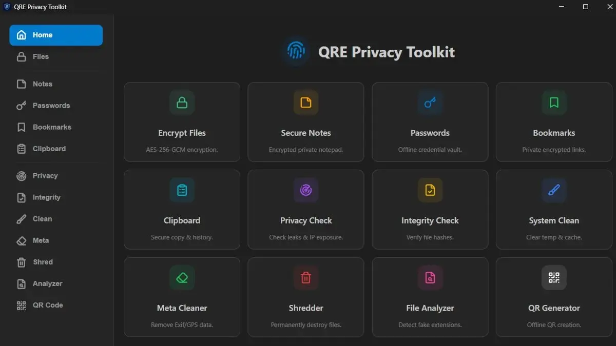 Screenshot of the QRE Privacy Toolkit project