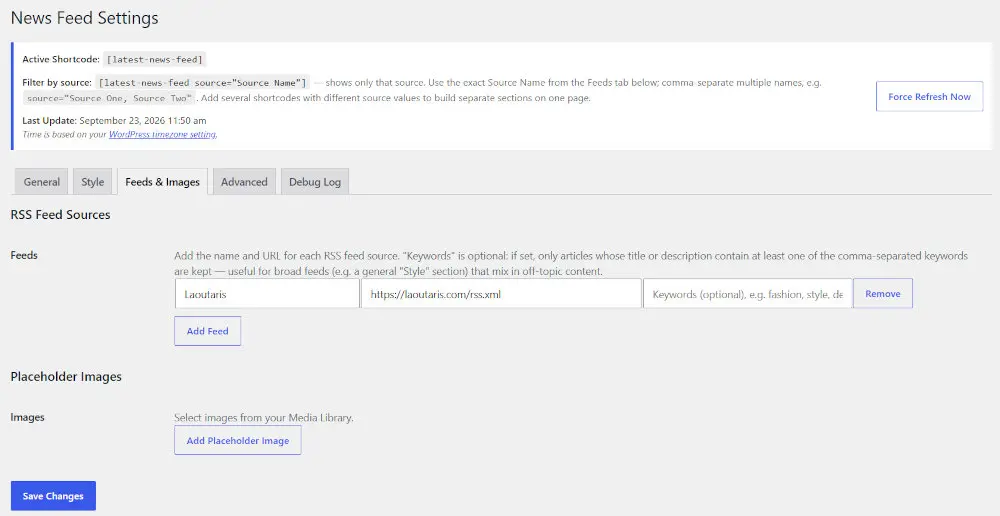 Screenshot of the Universal News Feed project